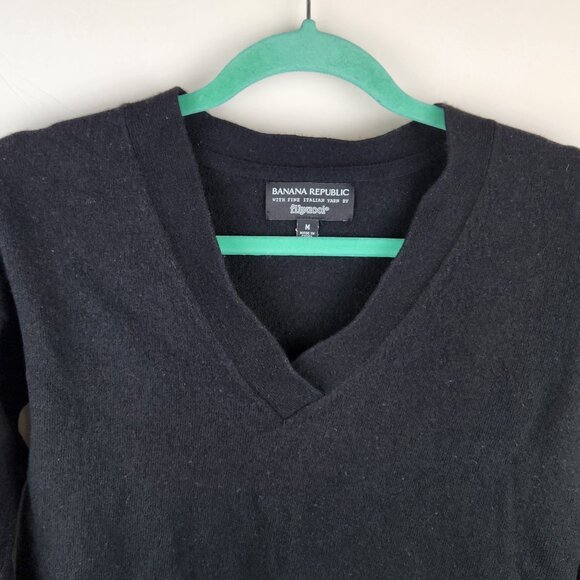 Banana Republic Filpucci Merino Wool Cashmere Slouchy V-Neck Sweater Black sz M - Picture 2 of 8